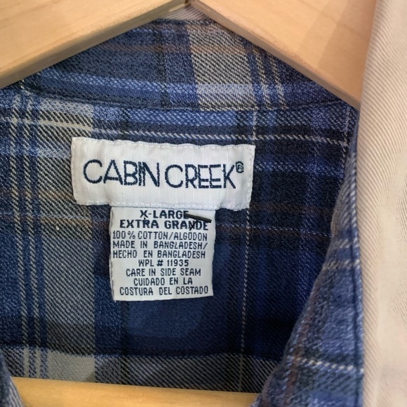 Women’s Cabin Creek blue plaid collared l/s button down flannel shirt size XL - Picture 2 of 5